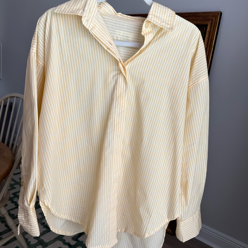 Daily Drills Yellow Striped Poplin Button Down